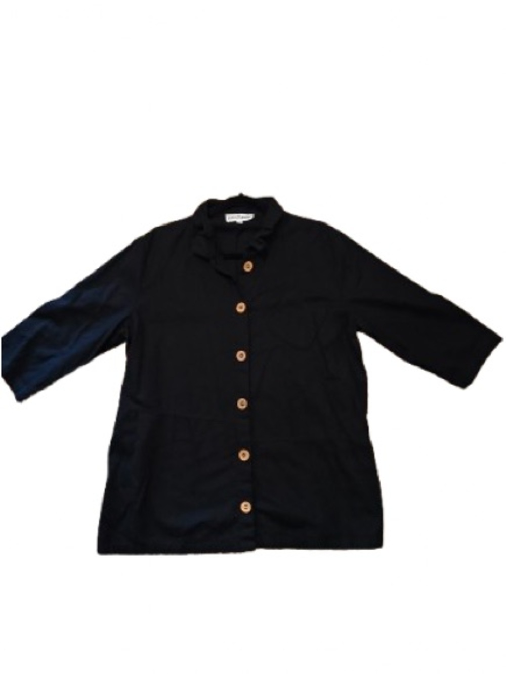 Neon Buddha Women’s Medium Black Linen Blend Camp Shirt 3/4 Sleeve Button Front